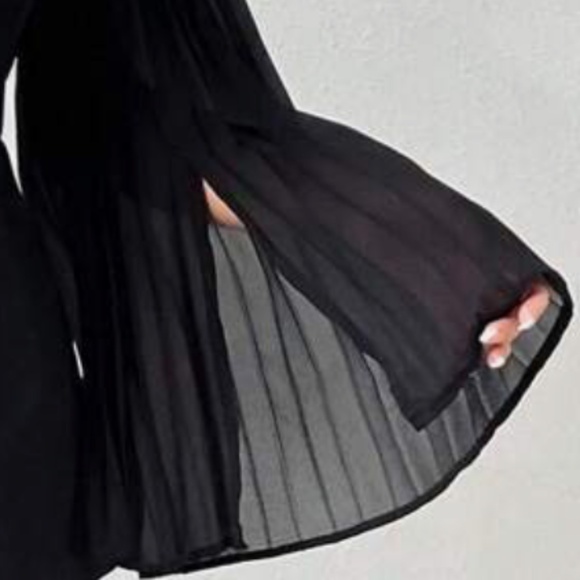 Classic Black Pleated Split Sleeve Open Front Blazer - Picture 4 of 7